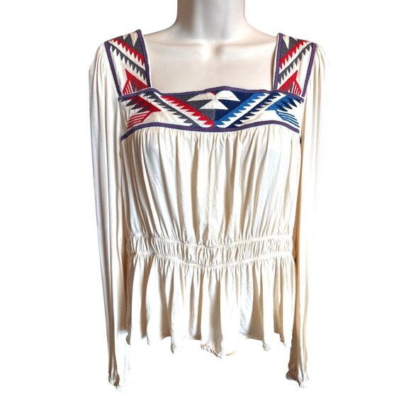 Ariat Chimayo Collection Embroidered Blouse M Cream Boho Western Peasant Top - Picture 1 of 12